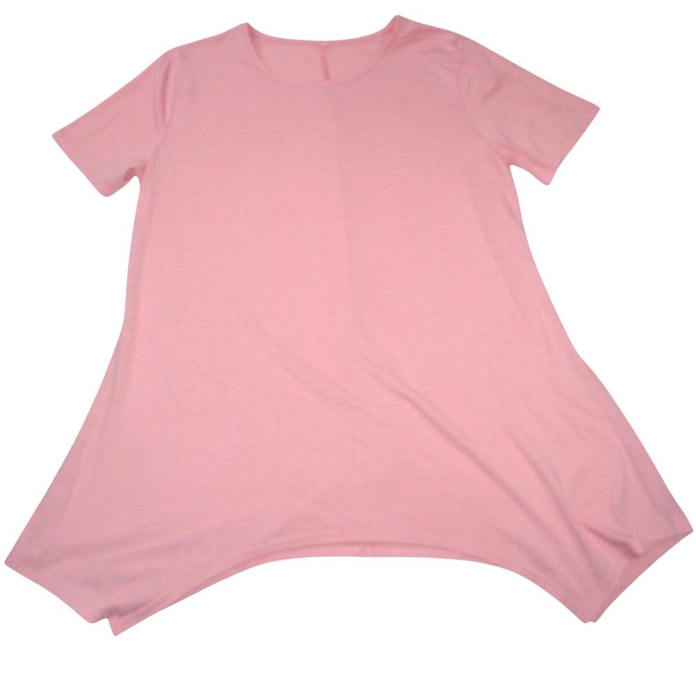 Pink Short Sleeve Sharkbite‎ Hem Tunic Top Crew Neck Relaxed Fit Plus Size 3XL